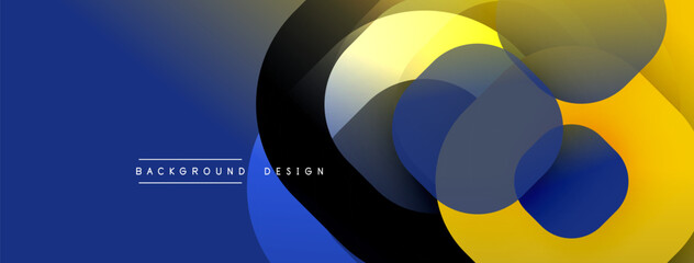 Leinwandbilder - Abstract design features overlapping circles. Colors include shades of blue, yellow, black. Modern aesthetic, suitable for backgrounds or digital art projects. Simple, clean composition.
