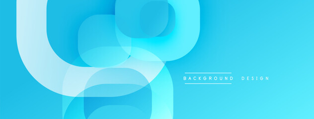 Poster - Abstract blue background features overlapping rounded shapes. Gradient shades create depth, modern aesthetic. Minimalist design suitable for digital projects.