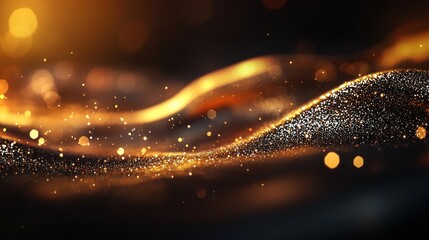 Canvas Print - abstract gold and silver particles flowing over dark background