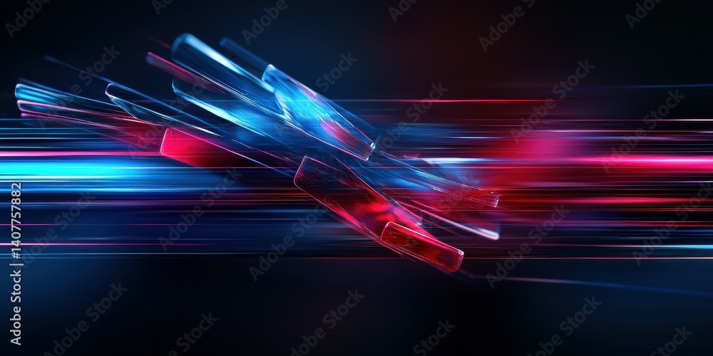 Dynamic abstract design with streaks of blue and red light creating a ...