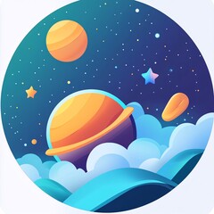 Leinwandbilder - Planets and stars floating in colorful night sky circle