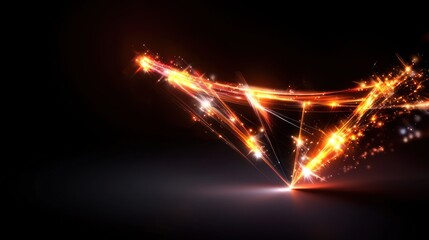 Wall Mural - Dynamic, fiery triangles explode on dark studio backdrop