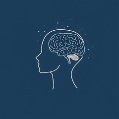 Poster - Human brain showing through silhouette of head profile with stars, mental health concept