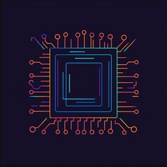 Fototapete - Colorful microchip representing computing power and technology