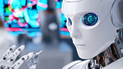 Aufkleber - A humanoid robot is seen actively participating in training exercises focused on science and technology within a state-of-the-art corporate research facility.