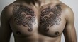 © HariBudi - Striking Chest Tattoo: Intricate Dragon Design in Black Ink