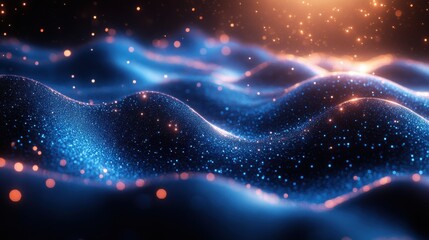Poster - a digital landscape featuring glowing blue particles and lines creating an ethereal futuristic atmosphere reminiscent of a sci fi environment,stock image