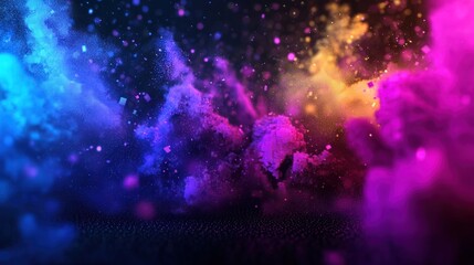 Wall Mural - Colorful Powder Explosion on Dark Stage Background