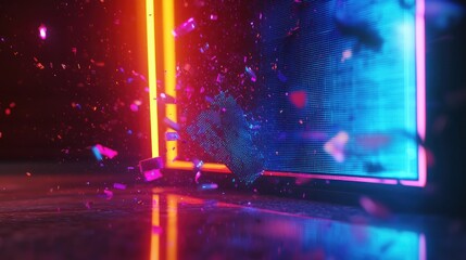 Wall Mural - neon explosion, abstract, digital art, graphic design, futuristic