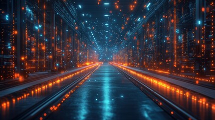Poster - a holographic projection of a supply chain network diagram in a logistics center business dynamic and dramatic compositions with copy space,stock photo