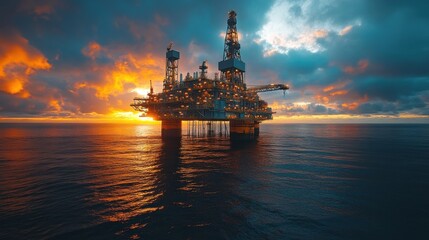 Poster - a large oil rig is floating in the ocean,photo stock