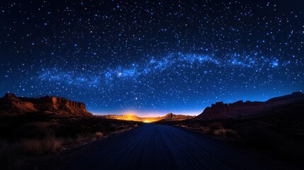 Poster - a starry night sky with a long line of stars,stock image