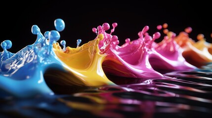 Sticker - CMYK color splashes on black surface