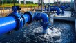 © h4kunA - Industrial water treatment facility with blue pipes and water flowing