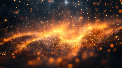 Aufkleber - blur glow overlay bokeh rays sunlight beam glare gleam leak defocused golden orange black light flecks on dark abstract background