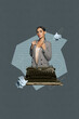 © deagreez - Poster banner collage of business person with crumpled paper type machine on dark background