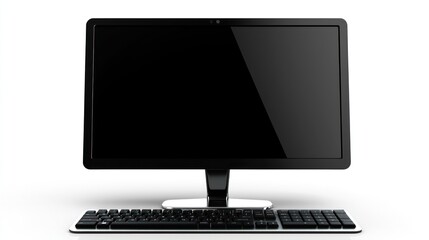 modern black computer monitor and keyboard on white background
