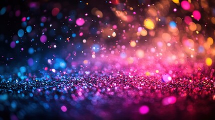 Poster - colorful neon confetti dances through the air set against a rich tapestry of purple red,blue,stock image