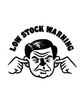 © Dani - Retro illustration of a man covering ears with “Low Stock Warning” text in bold letters.