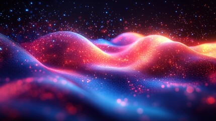 Aufkleber - cool toned iridescent waves abstract digital data flow,photo stock