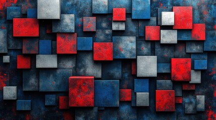 Aufkleber - dark blue white pattern chaotic geometric shape background for design squares rectangles or block seamless abstract mosaic collage web banner wide long,stock photo
