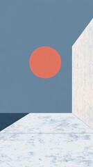 Leinwandbilder - Minimalist interior with a big red sun shining through a large window