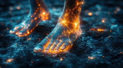 Leinwandbilder - digital depiction of a glowing futuristic leg,neural connections,stock image
