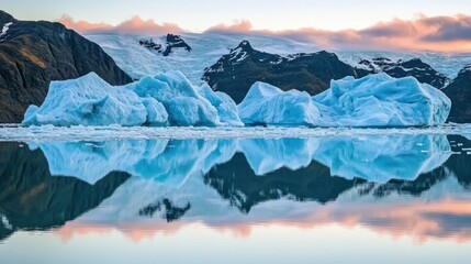 Wall Mural - melting icebergs reflecting in calm water at sunset in iceland