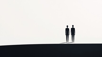 Poster - Two businessmen standing on horizon casting long shadows minimalist concept