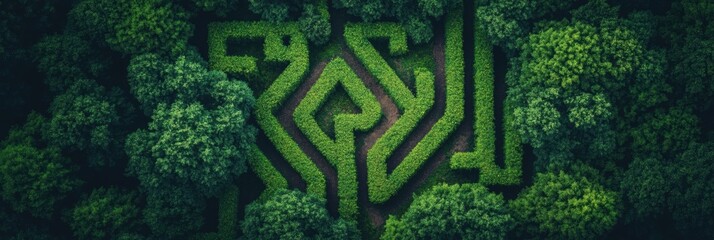 Fototapete - Exploring a maze of paths in a lush forest setting with vibrant greenery and intricate navigation routes