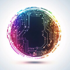 Fototapete - Futuristic circuit board forming a colorful circle with glowing lines