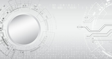 Wall Mural - minimalist technology background in light gray tones with digital elements, schemes, binary code. mo