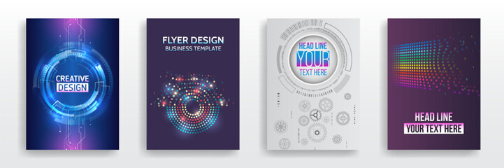 Poster - Modern technology design for posters. Futuristic background for flyer, brochure. Scientific cover template for presentation, banner. Page layout set for sci-fi. Set of high-tech covers for marketing.