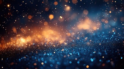 Aufkleber - fond lumineux abstrait avec des bokeh dores et bleus dans l obscurite representant la magie et l illumination effets lumineux noel fetes de fin d annee decembre janvier,stock photo