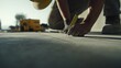 © Soulc - Construction worker measuring and marking a concrete slab. Featuring accuracy and attention to detail
