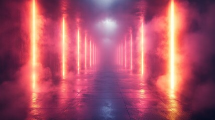 Fototapete - futuristic abstract composition,intersecting rgb light beams creating prismatic patterns through fog cyberpunk aesthetic