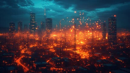Poster - futuristic ai controlled renewable energy grids distributing solar,wind power a clean energy city where ai manages every aspect of power distribution,stock image