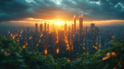 Aufkleber - futuristic ai controlled renewable energy grids distributing solar,wind power a clean energy city where ai manages every aspect of power distribution,stock photo