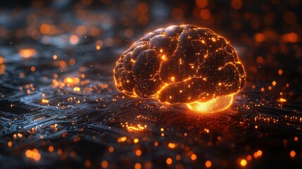 Aufkleber - futuristic electronic brain,glowing circuits isolated on transparent cutout background,stock photo