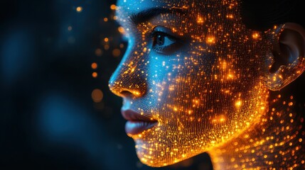 Wall Mural - futuristic face scanning digital network for fraud detection,identification,stock image