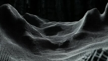 Wall Mural - Abstract digital landscape of undulating grid.  A textured, mesh-like terrain, suggesting a digital or virtual world.  Dark background enhances the form