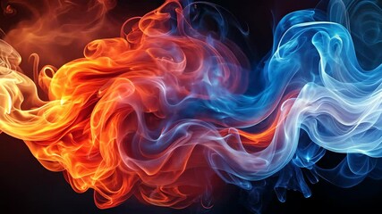 Wall Mural - fiery orange and cool blue abstract smoke gracefully intertwining, creating a mesmerizing visual spe