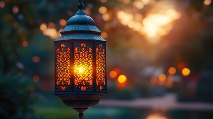 Aufkleber - islamic ramadan kareem celebration lantern,beautiful bokeh lights in the background,stock image