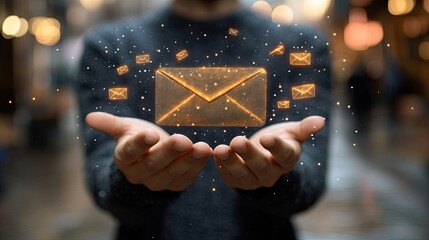 Business woman hand using laptop pc with email icon, email concept