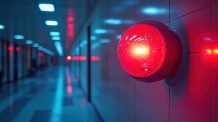 Poster - led alarm siren glowing red on wall for safety,security in classroom,stock photo