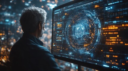 Poster - man watching ai presentation in a conference room,stock photo