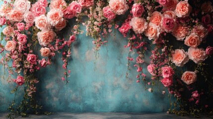Poster - maternity backdrop wedding backdrop photography background,delicate flowers,vintage wall,stock photo