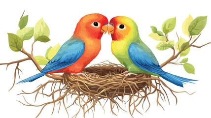 Naklejka na meble Charming Lovebird Mother and Baby Birds Nesting Together