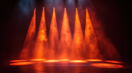 Aufkleber - orange spotlight on stage or gods rays isolated on black background,photo stock