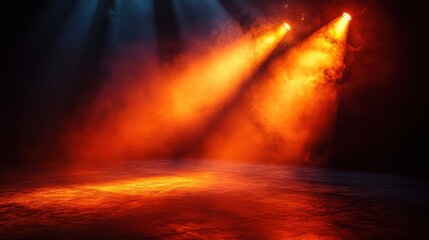 Poster - orange spotlight on stage or gods rays isolated on black background,stock photo